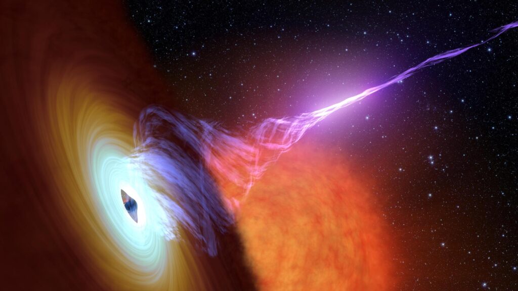 A final black hole explosion sending out a burst of light into the vast darkness of space, signaling the universe's last illumination. - How Does the Universe End